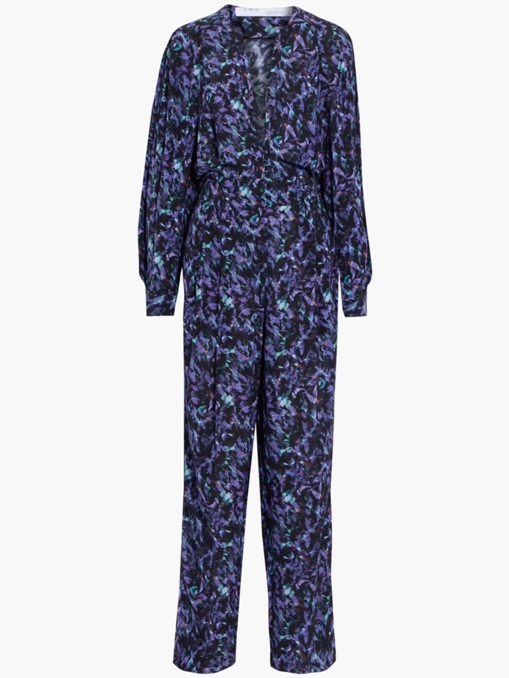 NWT IRO ‘Lanta’ Pleated Printed Crepe Jumpsuit in Black Multi FR Size 34 = Sz 2